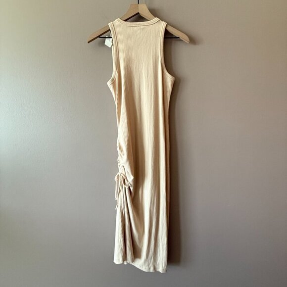 Women's M NWT Aerie Beige Ruched Rib Midi Dress Sleeveless - Picture 3 of 8